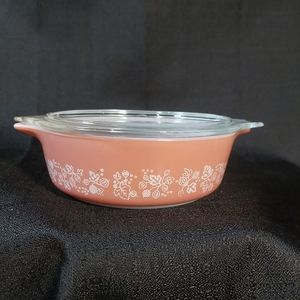Vtg Pyrex Pink Gooseberry 417 1 pt casserole dish with lid